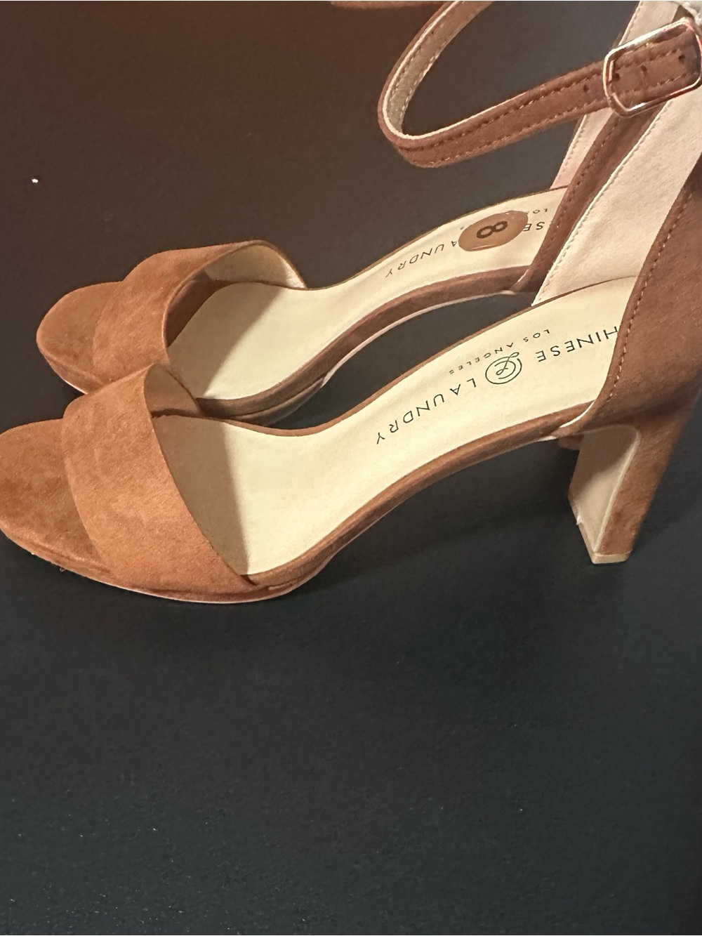 Chinese Laundry Cognac Suede Block Heel Sandals